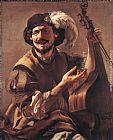 Famous Glass Paintings - A Laughing Bravo with a Bass Viol and a Glass